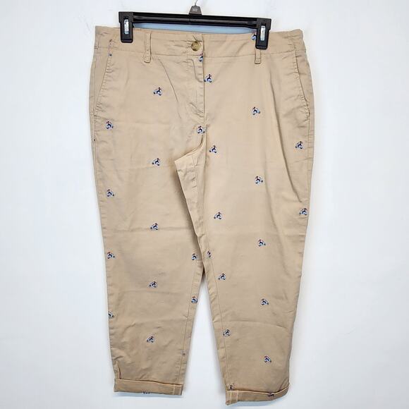 Talbots Relaxed Chino Pants Size 10P Embroidered Vespa Ride Moped Rolled Cuff - Picture 1 of 13